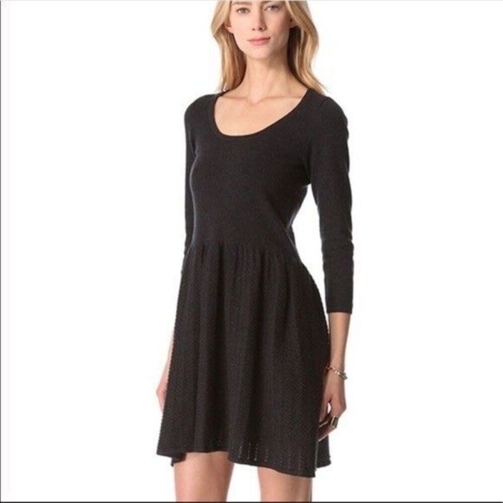 Wallace Snowbell Sweater Dress Charcoal Gray Fit and Flare Chevron Dress XS 6311